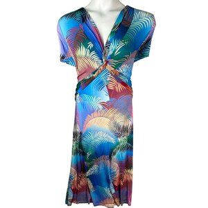 Soft Surroundings Anya Dress Ombre Palms Tropical Print Faux Wrap Plus Size 1X
